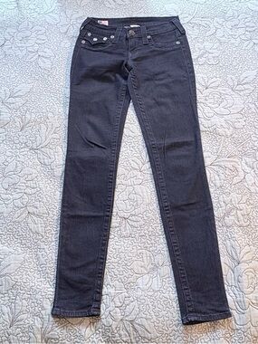 True Religion Misty Skinny Jeans Dark Wash Stretch Denim Mid Rise Size 25💛